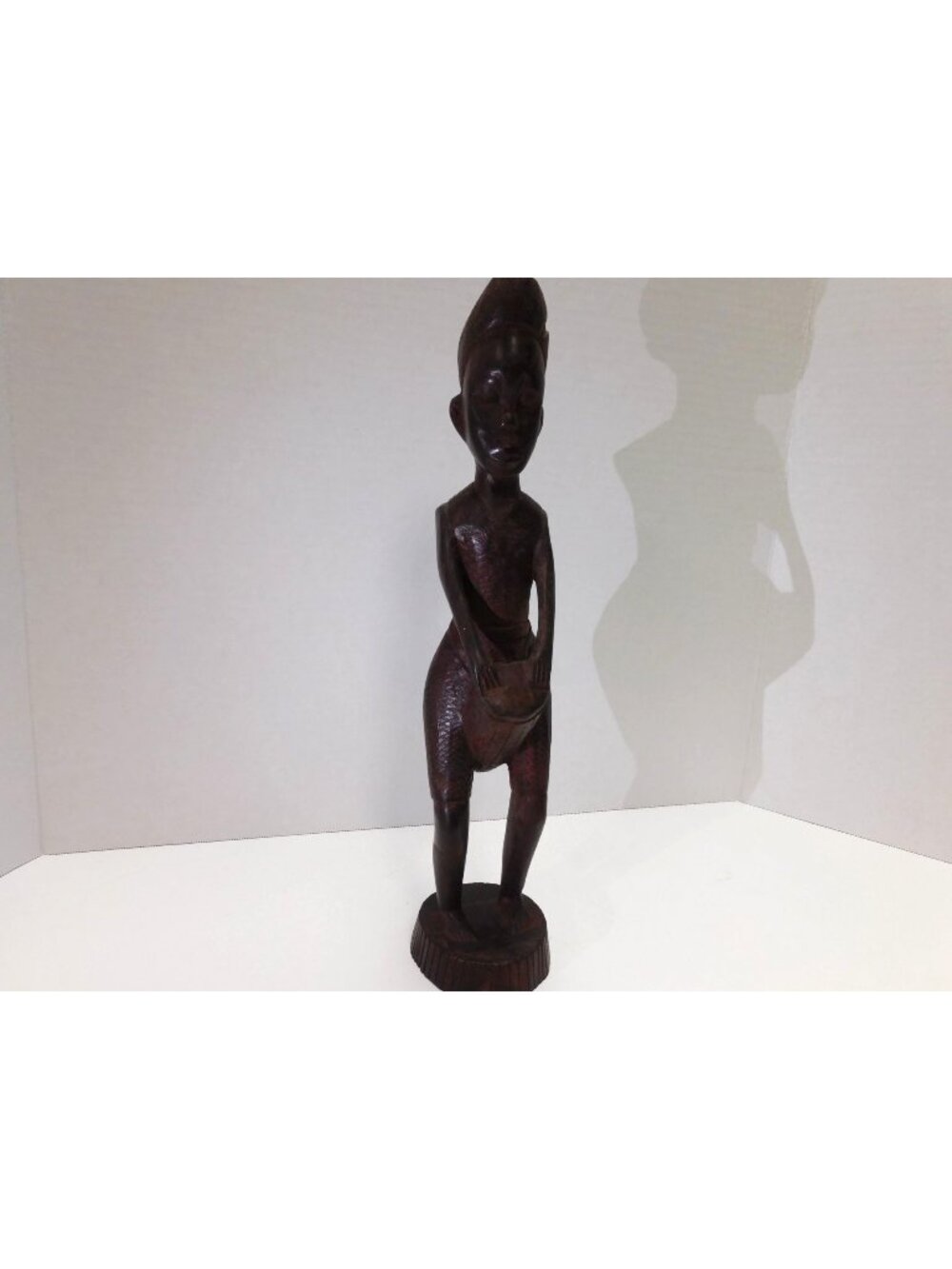 Vintage African Drummer Figurine Hand Carved Tanganika 12" Tall DW347
